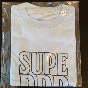 Blue superradical t-shirt.